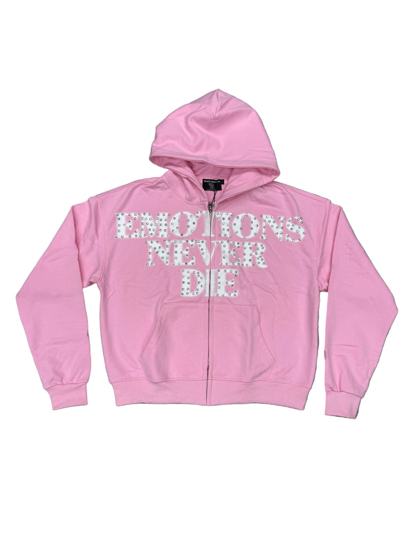 Mixed Emotions 'End' Pink Rhinestone Hoodie