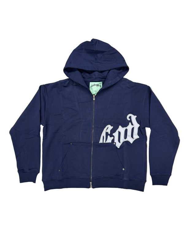 Godspeed OG Logo V2 Zip Up Hoodie Navy Silver