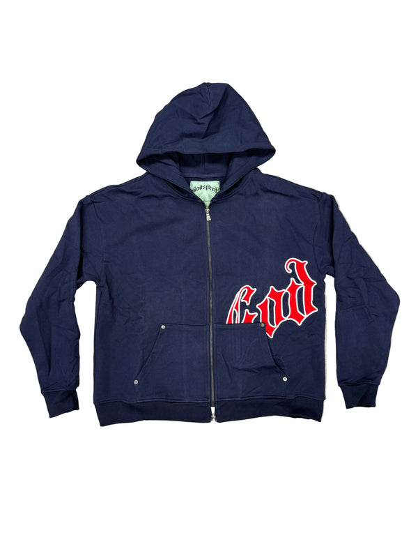Godspeed OG Logo V2 Zip Up Hoodie Navy Red