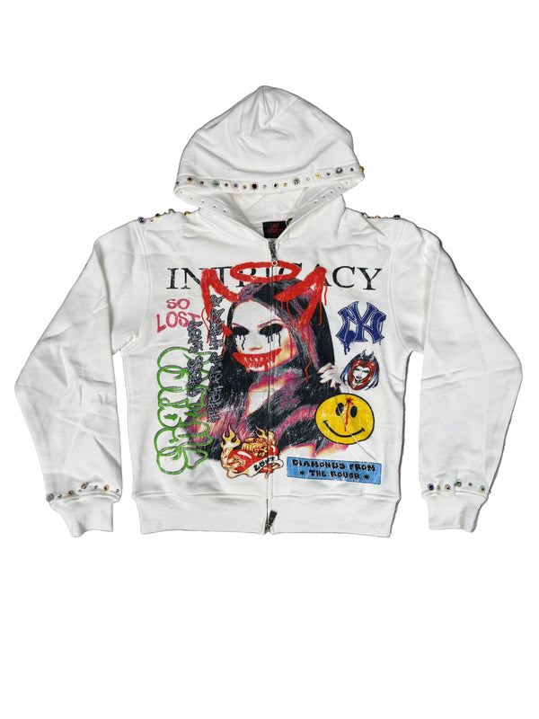 Lost Intricacy Rhinestone 'Fron Page Magazine' Zip Up Hoodie