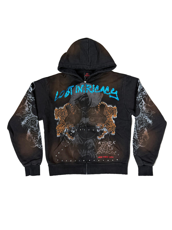 Lost Intricacy 'Twin Tiger' Brown Zip Up Hoodie