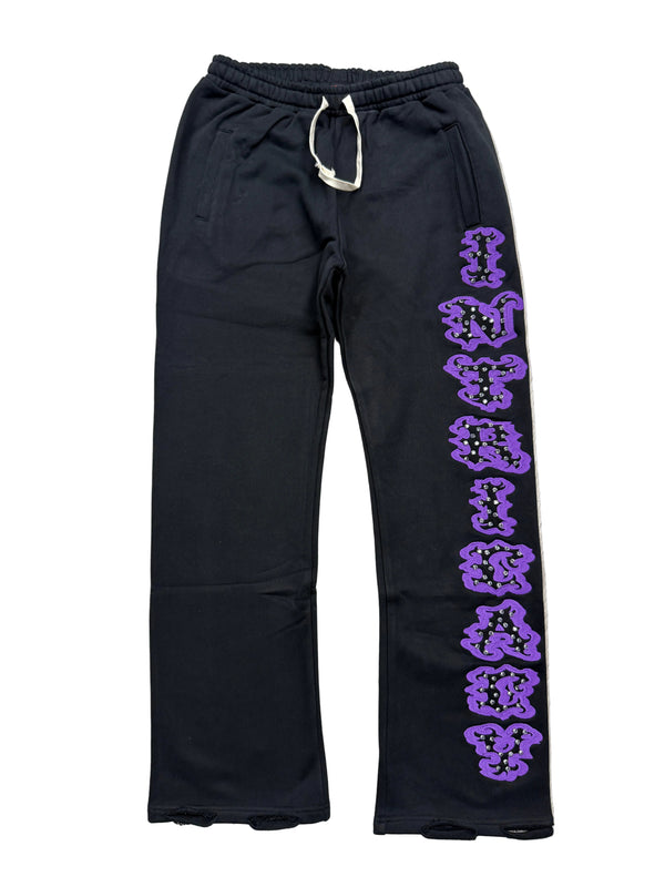 Lost Intricacy 'Patch' Black & Purple Sweatpants