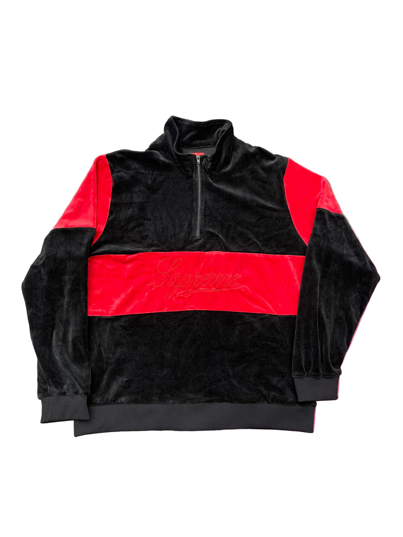 Supreme Velour Half Zip Pullover Black Red