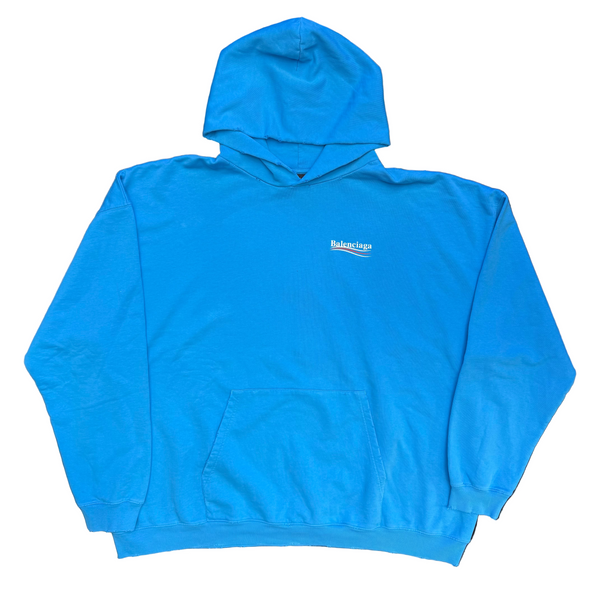 Balenciaga Political Campaign Crack Print Large Fit Hoodie Azure