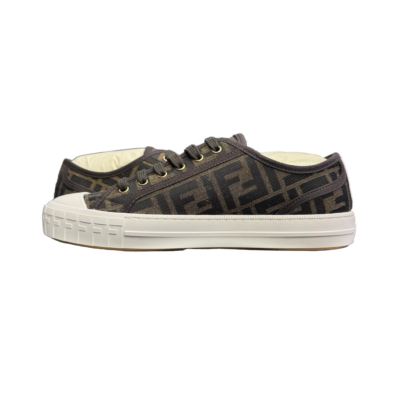 Fendi FF Jacquard Low-Top Sneakers Brown