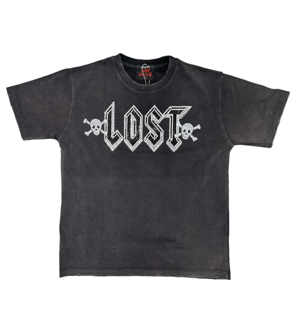 Lost Intricacy x Engraving Skull Rhinestone T-Shirt Black