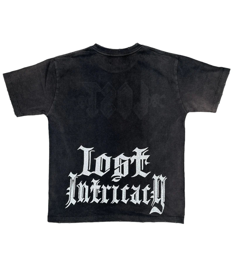 Lost Intricacy x Engraving Skull Rhinestone T-Shirt Black