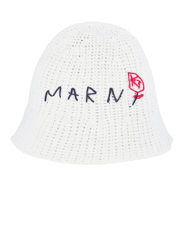Marni Logo Cotton Crochet Gauge Hat Lily White