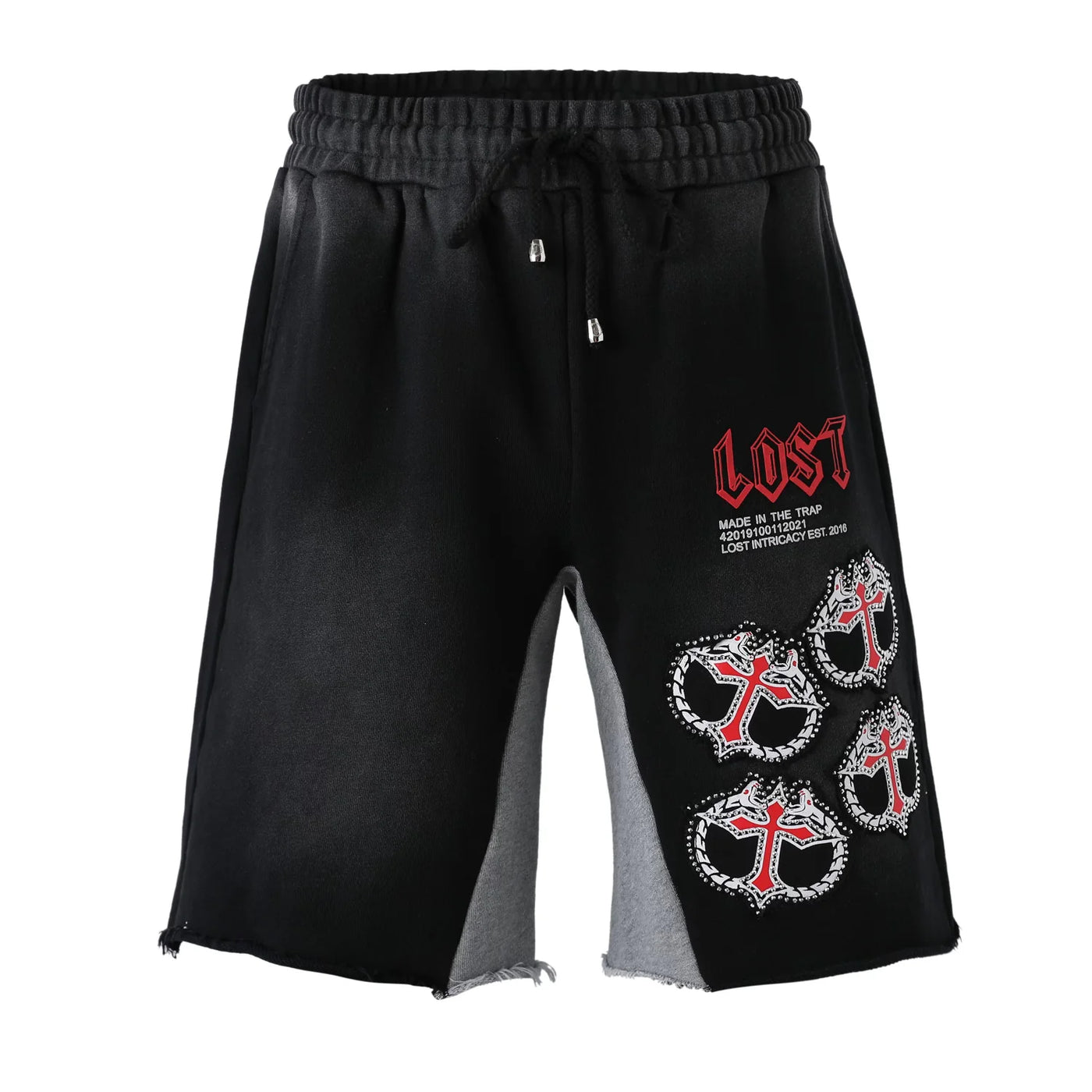 Lost Intricacy Rhinestone MITT Shorts Black Red