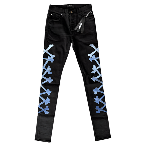 Amiri Gradient Bones Applique Jeans Black Blue
