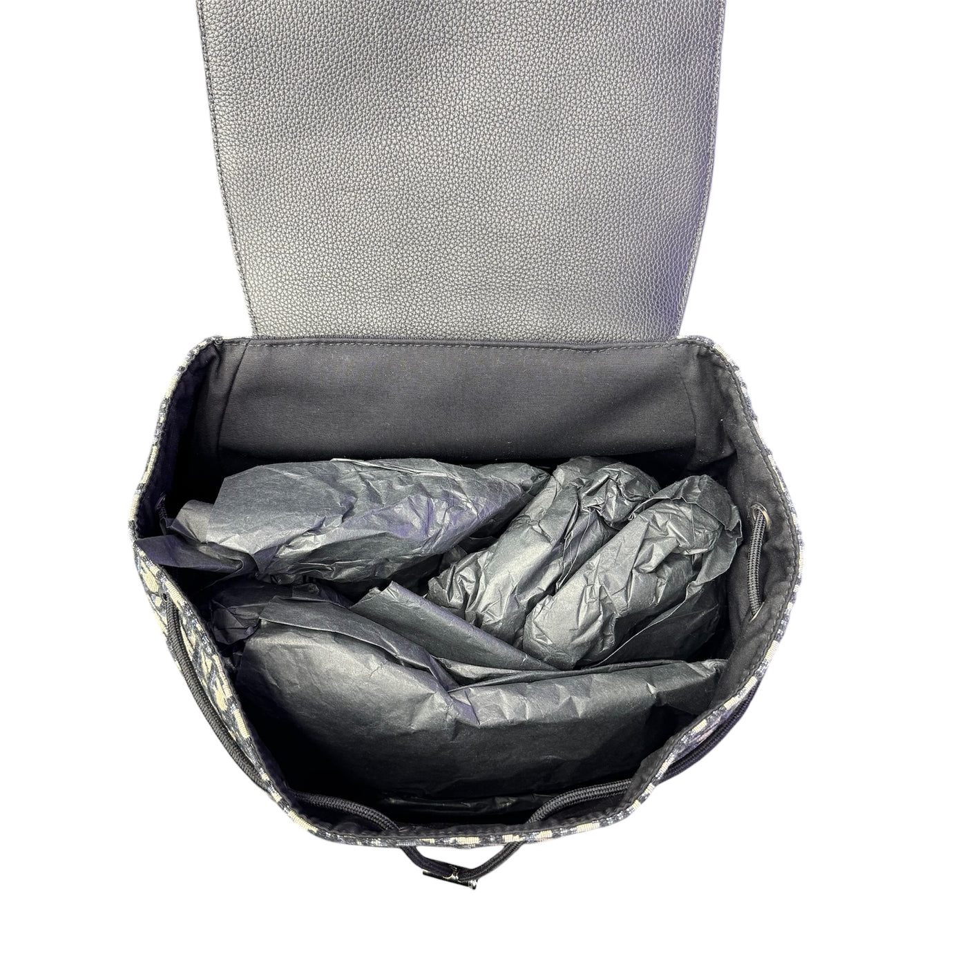 Dior Oblique Jacquard Saddle Backpack with Flap Beige Black