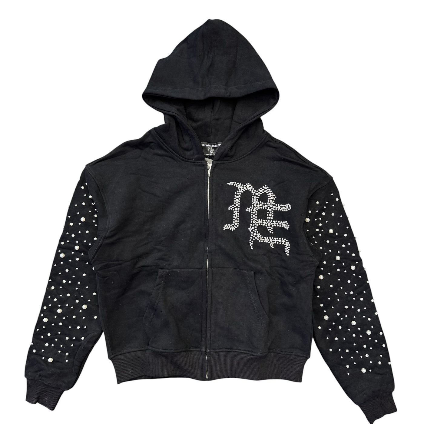 Mixed Emotions Pearl Zip Up Hoodie Black