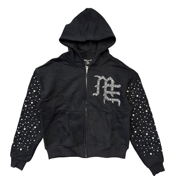 Mixed Emotions Pearl Zip Up Hoodie Black