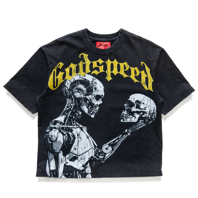 Godspeed Mankind vs Ai T-Shirt Black Yellow Wash