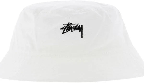 Stüssy Logo Embroidered Bucket Hat White