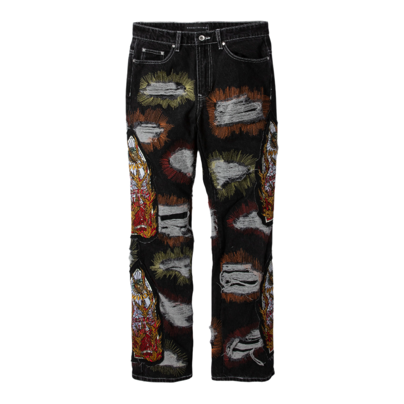 WDW All Over Embroidery Denim Pant Black