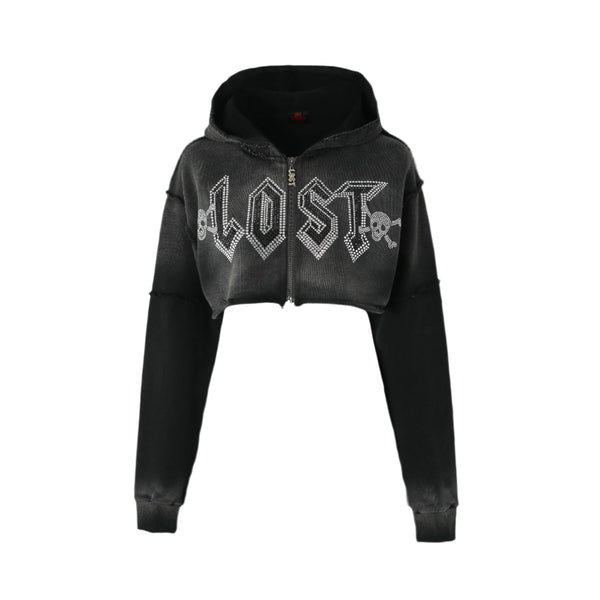 Lost Intricacy WMNS Crop Zip Up Hoodie Black