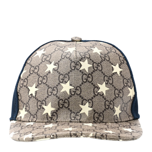 Gucci GG Supreme Monogram Stars Baseball Hat Beige Blue