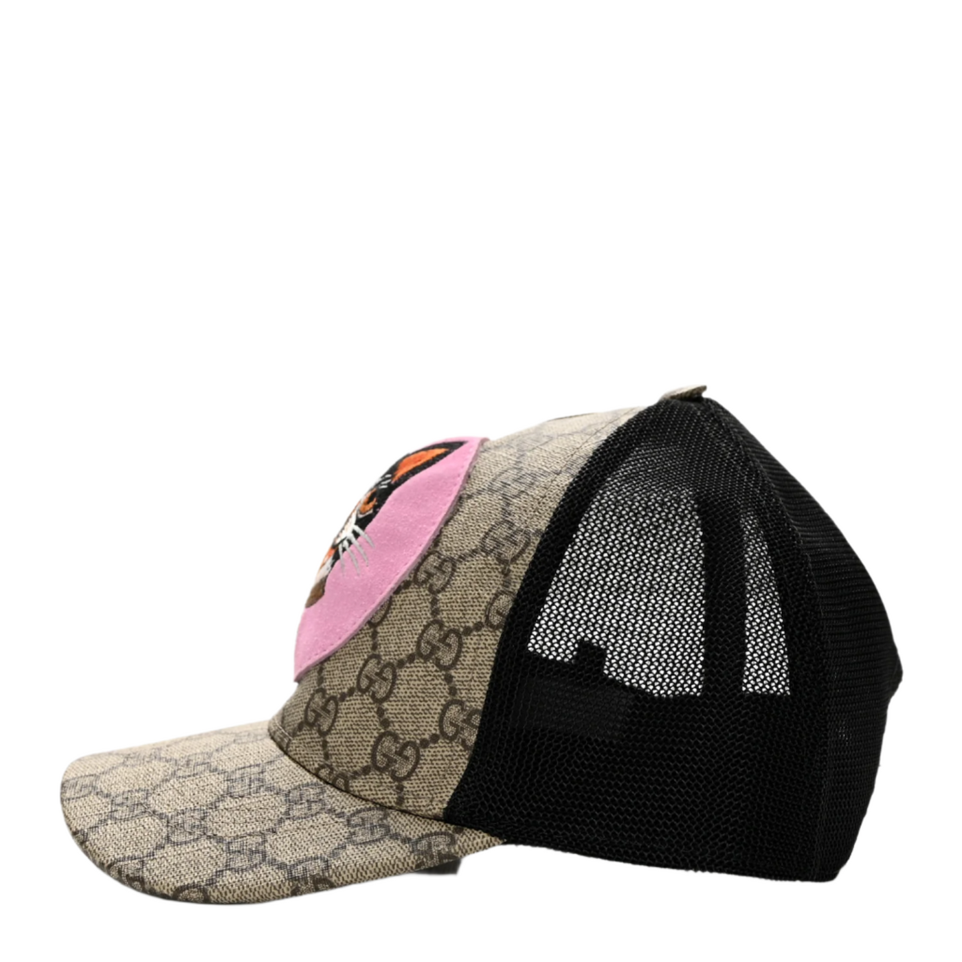 Gucci GG Supreme Monogram Mystic Cat Print Baseball Hat Beige Pink Black
