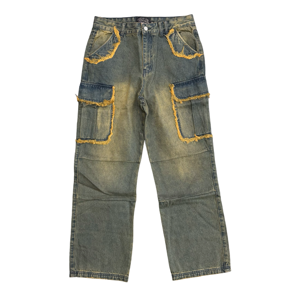 Vale Forever Y2K Cargo Stacked Jeans Faded Vintage Green Wash