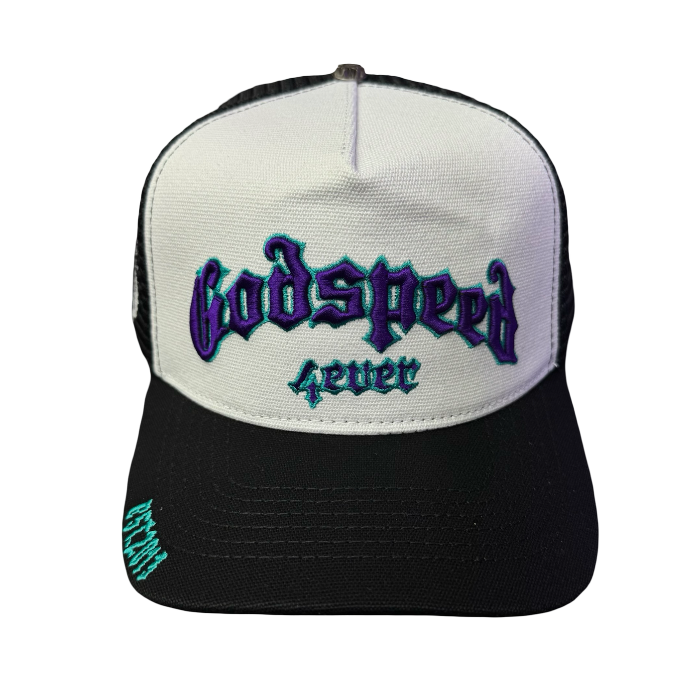 Godspeed Forever Trucker Boom Trucker Hat Teal & Purple