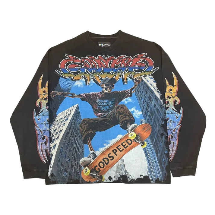 GodSpeed Ollie L/S Black Wash Tee
