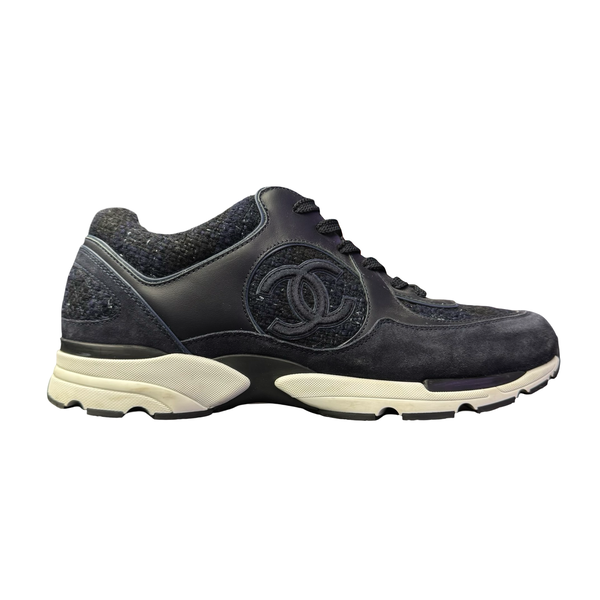Chanel CC Tweed Leather Suede Sneaker Blue