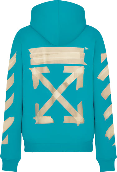 Off White Tape Diag Arrows Hoodie Blue / Beige