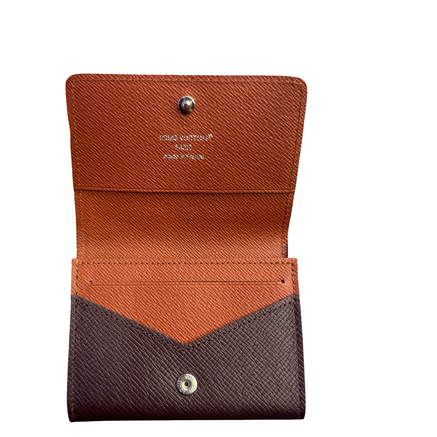 LV Taiga Leather Envelope Business Card Holder Rusty Mahogany