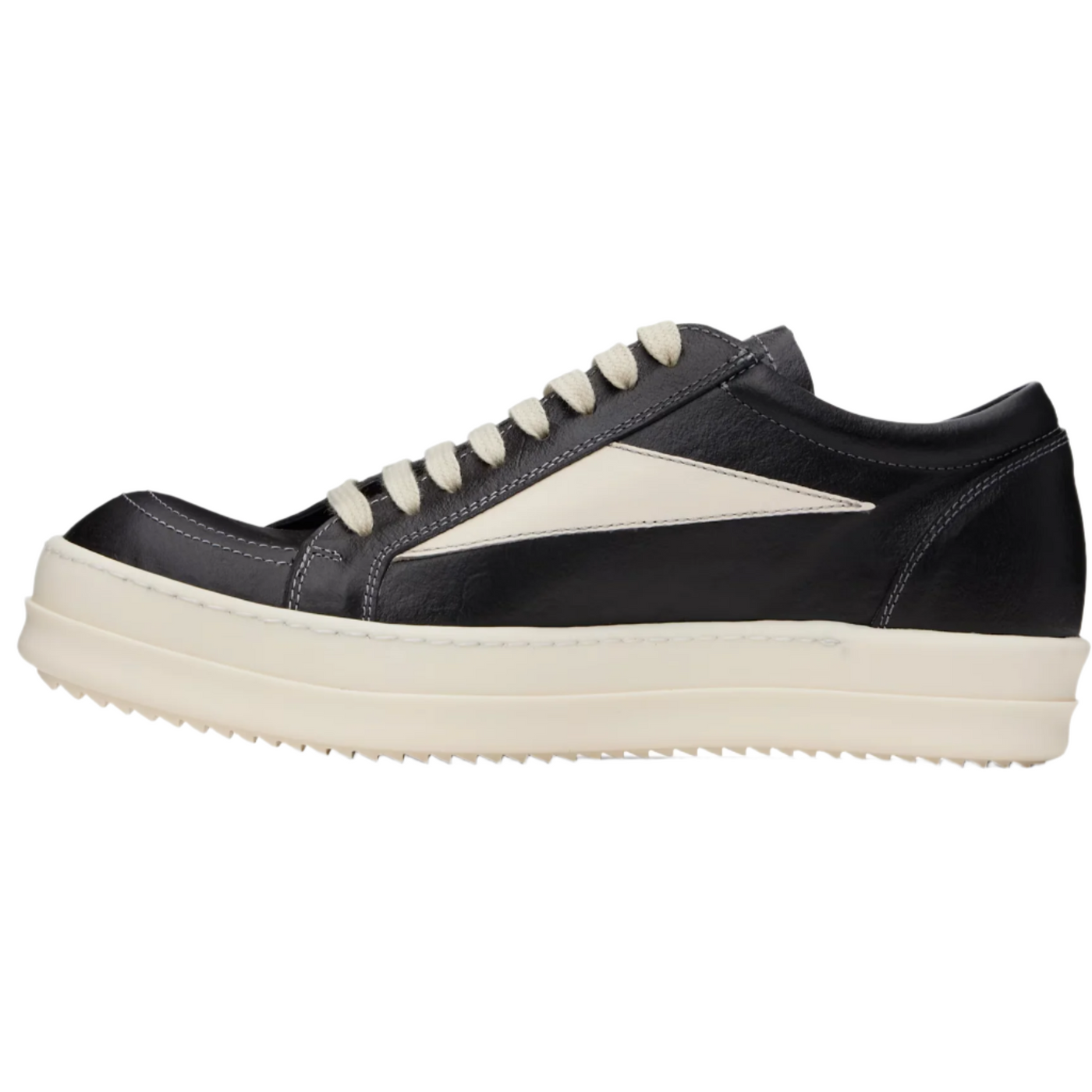 Rick Owens Hollywood Vintage Low Leather Sneakers Black / Milk