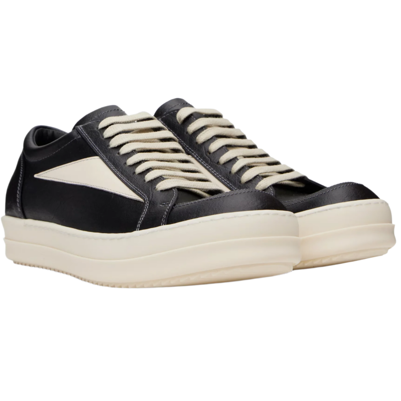 Rick Owens Hollywood Vintage Low Leather Sneakers Black / Milk