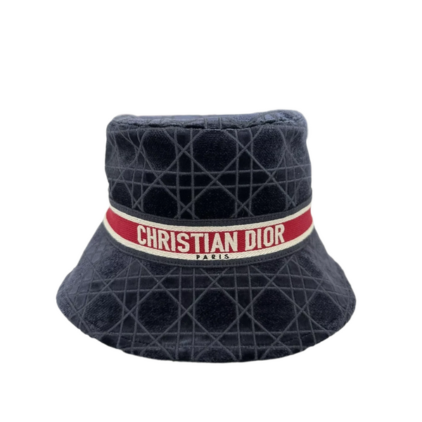 Christian Dior D Bobby Velvet Cannage Bucket Hat Navy