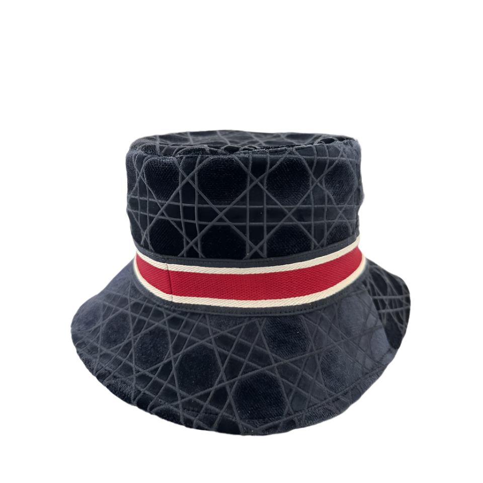 Christian Dior D Bobby Velvet Cannage Bucket Hat Navy