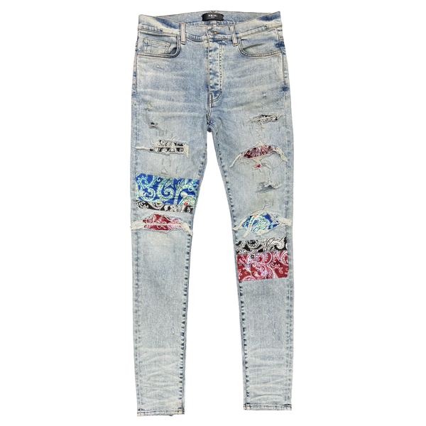 Amiri Pajama Art Patch Skinny Jeans Blue